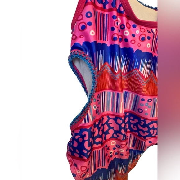💥kidpik Pink and Blue Patterned One Shoulder Swimsuit Girls 5/6 - Picture 4 of 4